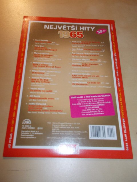 Various Artists - NEJVĚTŠÍ HITY 1965 (CD v pošetce) > varianta 1965