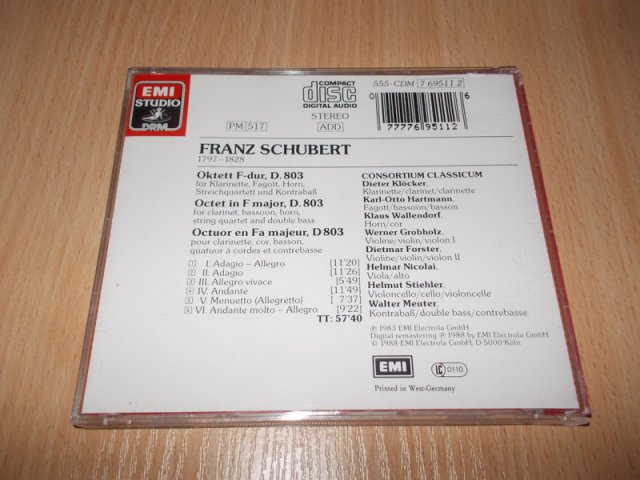 SCHUBERT: Oktett F-Dur D.803 - CONSORTIUM CLASSICUM (CD) BAZAR ROZBALENO 