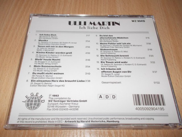 ULLI MARTIN - ICH LIEBE DICH (CD) BAZAR ROZBALENO 