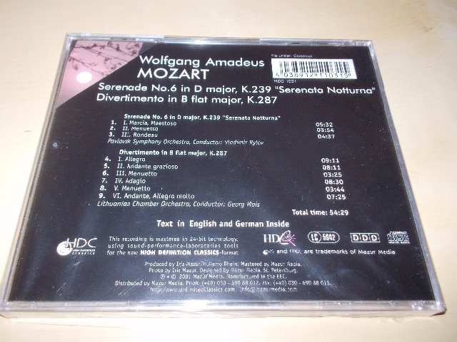 MOZART. Serenade No.6 Serenata Notturna - Divertimento (CD)