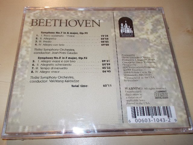 Beethoven -  Symphonies Nos. 7 & 8 CD Tbillsi Symphony Orchestra (CD) BAZAR ROZBALENO