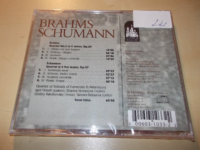 Schumann - Piano Quartet in Ef Op47, Brahms: Piano Quartet in Cm No3, Op60 (CD)