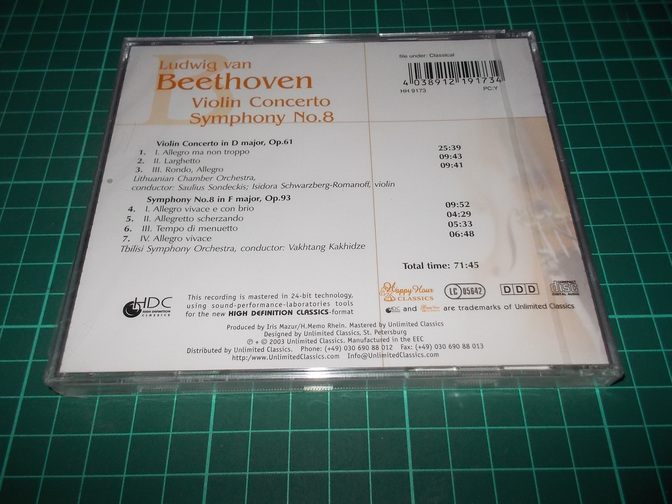 LUDWIG VAN BEETHOVEN - VIOLIN CONCERTO SYMHONY No. 8 (CD)