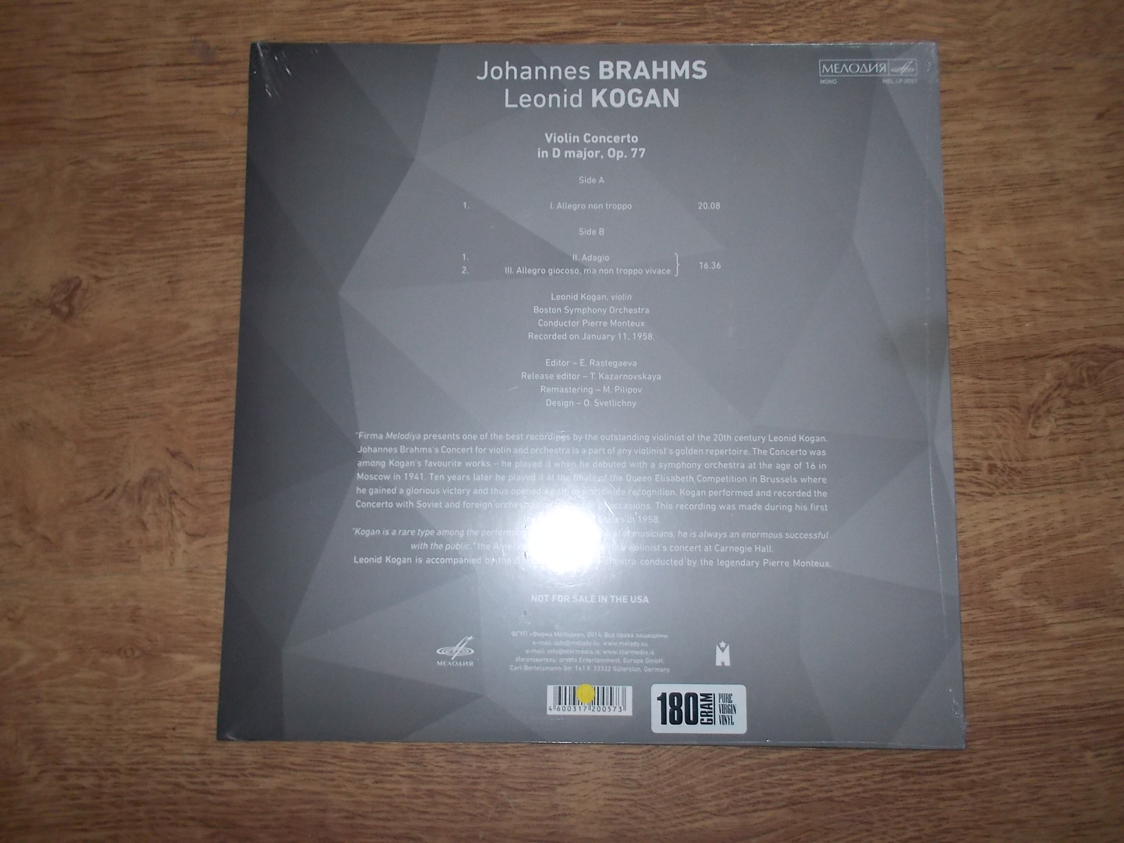 Leonid Kogan, Boston Symphony Orchestra, Pierre Monteux, Johannes Brahms - Leonid Kogan Volume 1 (Vinyl-LP)