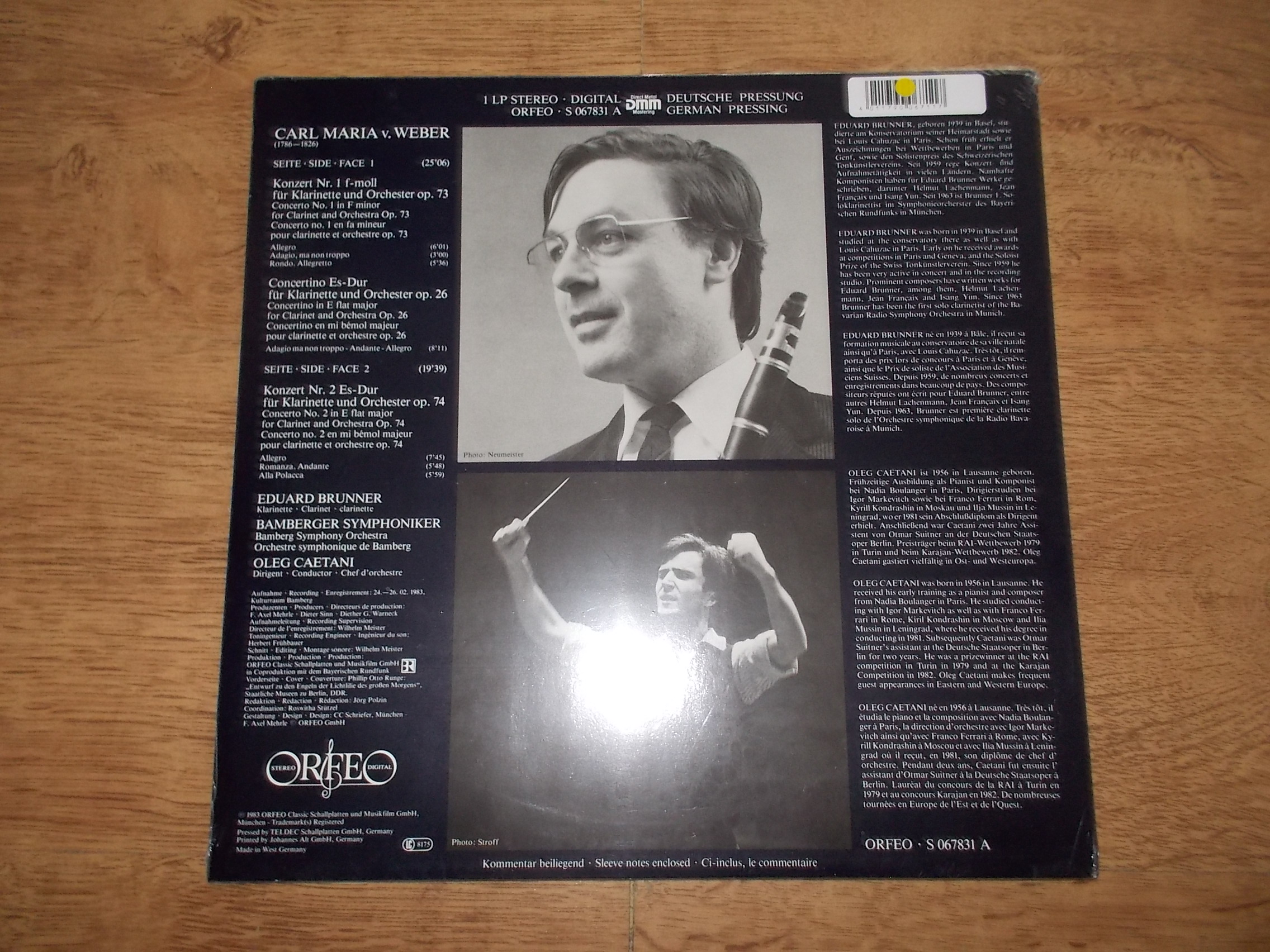 Carl Maria von Weber, Eduard Brunner, Bamberger Symphoniker, Oleg Caetani - Die Klarinettenkonzerte Op.26•73•74 (Vinyl-LP)